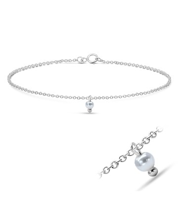 Cute White Pearl Silver Anklet ANK-576